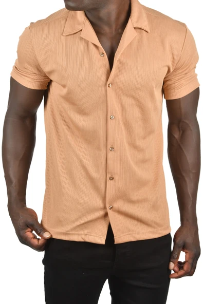 DeepSEA İnce Fitilli Likralı Düğmeli Kısa Kollu Penye Gömlek 2201889 - Resim 4