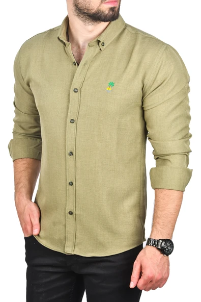DeepSEA Slim Fit Dar Kesim Keten Gömlek Pamuklu Spor Gömlek 2501305 - 5