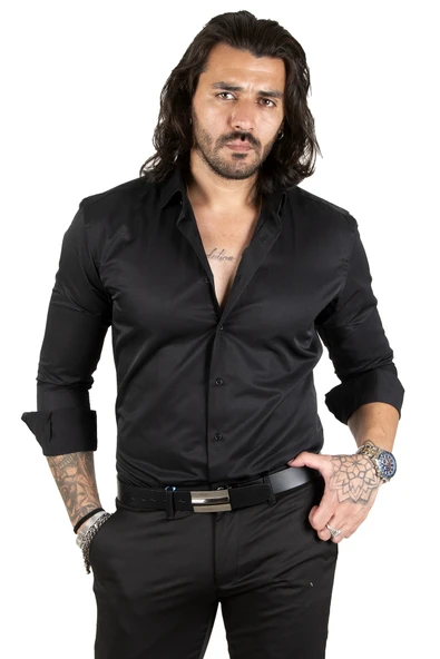 DeepSEA Dik Yaka Slim Fit Kesim Pamuk Saten Erkek Gömlek 2209615 - 1