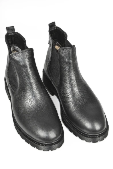 DeepSEA Yanları Lastikli İçi Kürklü Hakiki Deri Ortopedik Kaymaz Taban Yarım Bot 2509990 - Resim 4