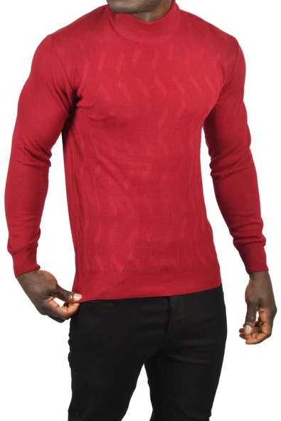 DeepSEA Dar Kesim Yarım Balıkçı Yaka Desenli Triko Yarım Boğazlı Kazak 2505505 - Resim 8