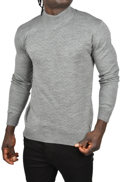 DeepSEA Zigzag Desenli Yarım Balıkçı Yaka Dar Kesim Boğazlı Triko Kazak 2505496 - Resim 5