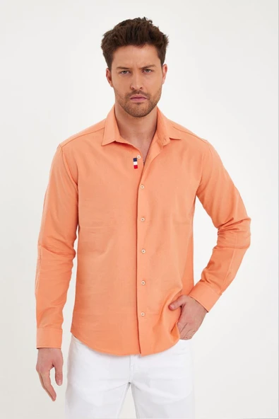 DeepSEA Dar Kesim Uzun Kollu Düğmeli Pamuklu Gömlek 2403012 - Resim 2