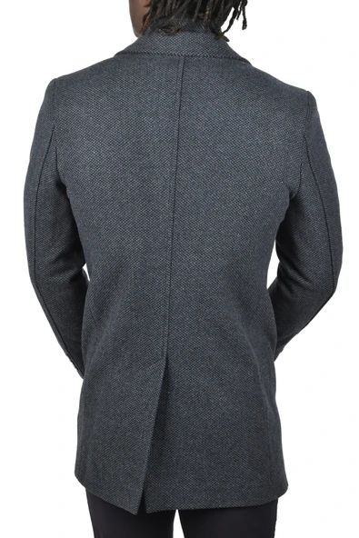 DeepSEA Çift Yaka Yakası Çıkabilen Kırçıllı Desen Dar Kesim Uzun Kaşe Kaban 2407002 - 5