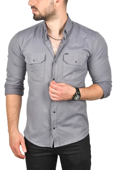 DeepSEA Slim Fit Dar Kesim Pamuklu Spor Gömlek Çıtçıtlı Likralı Gabardin Gömlek 2300421 - Resim 5