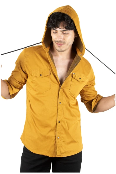 DeepSEA Kapüşonlu Slim Fit Dar Kesim Gömlek Likralı Pamuklu Likralı Kot Gömlek 2300396 - 8