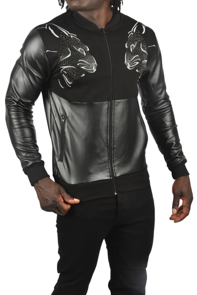 DeepSEA Taş İşlemeli Leopar Desenli Suni Deri Ceket Mont Biker Ceket 2500728 - 4
