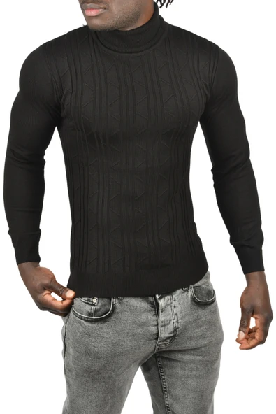 DeepSEA Çizgi Desenli Slim Kesim Tam Balıkçı Yaka Triko Boğazlı Kazak 2505509 - Resim 4