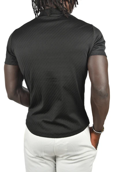 DeepSEA Kabartma Çizgi Desenli Slim Fit Kısa Kollu Penye Gömlek 2403221 - 9