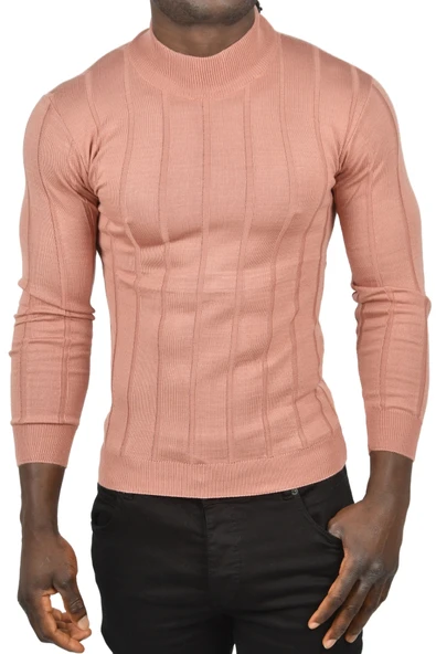 DeepSEA Slim Fit Likralı Tüylenme Yapmayan Yarım Balıkçı Çizgili Triko Yarım Boğazlı Kazak 2505503 - Resim 7