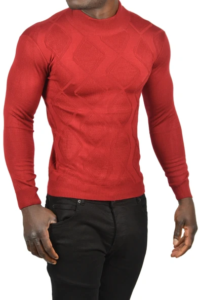 DeepSEA Baklava Desenli Slim Fit Yarım Balıkçı Yaka Triko Boğazlı Kazak 2505511 - 4
