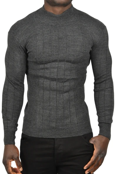 DeepSEA Yarım Balıkçı Yaka Çizgili Tüylenmeyen Slim Fit Triko Kazak 2505491 - Resim 10