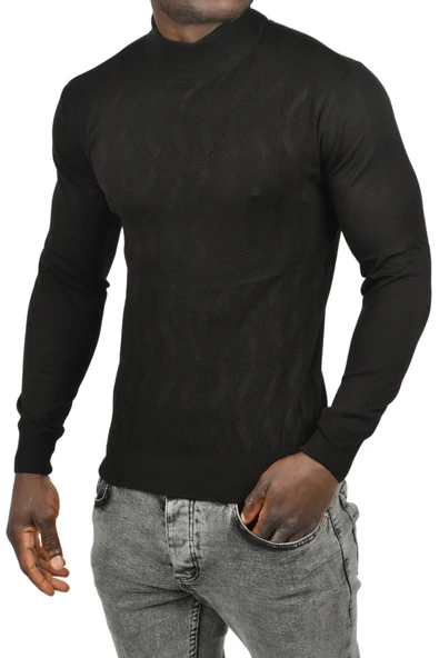 DeepSEA Dar Kesim Yarım Balıkçı Yaka Desenli Triko Yarım Boğazlı Kazak 2505505 ürün görseli