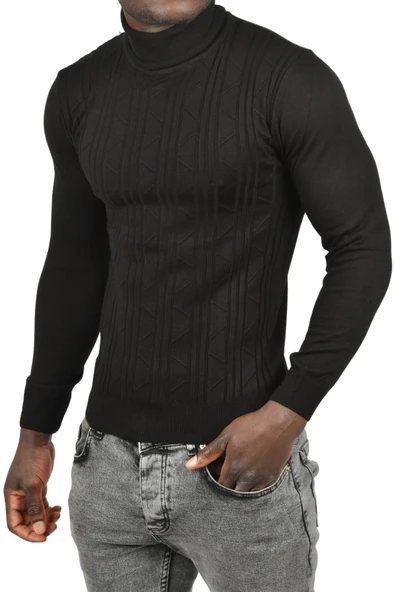 DeepSEA Çizgi Desenli Slim Kesim Tam Balıkçı Yaka Triko Boğazlı Kazak 2505509 - Resim 2