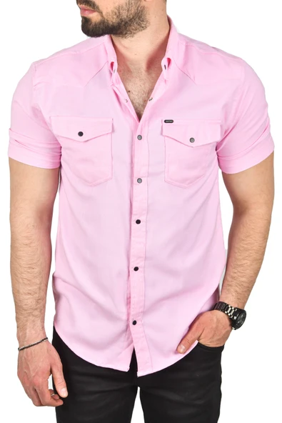 DeepSEA Slim Fit Pamuklu Likralı Kısa Kol Gömlek Kolay Ütülenebilir Çıt Çıtlı Cepli Spor Gömlek 2400253 - 6