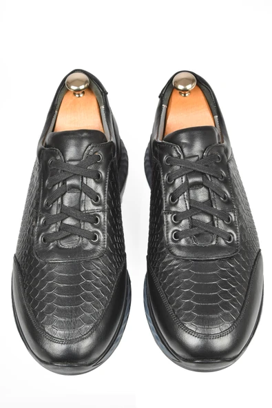 DeepSEA Desenli Hakiki Deri Ortopedik Yüksek Taban Bağcıklı Spor Ayakkabı Loafer 2509995 - Resim 2