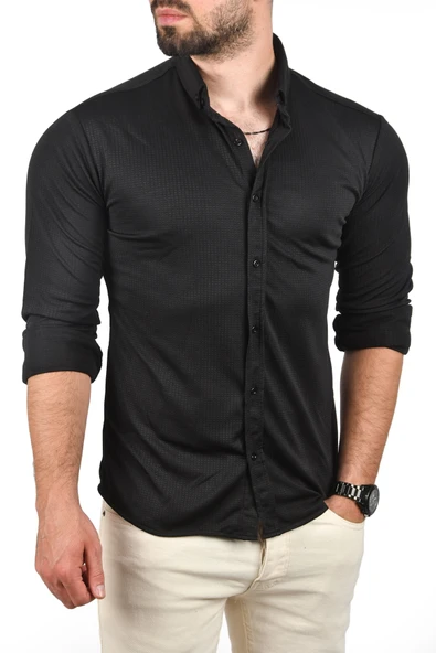 DeepSEA Slim Fit Dar Kesim Pamuklu Spor Gömlek Jakar Kumaş Likralı Gömlek 2500552 - Resim 10