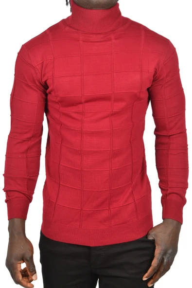 DeepSEA Kare Desenli Balıkçı Yaka Slim Fit Boğazlı Triko Kazak 2505493 - 6