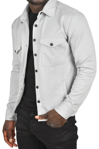 DeepSEA Kalın Örme Kumaş Gömlek Yaka Çıtçıtlı Cepleri Kapaklı Likralı Dar Kesim Spor Ceket 2501559 - 11