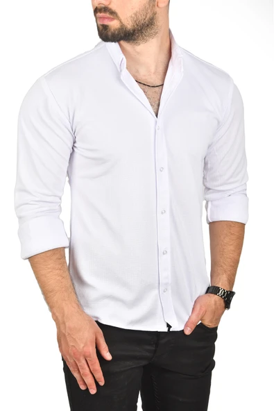 DeepSEA Slim Fit Dar Kesim Pamuklu Spor Gömlek Jakar Kumaş Likralı Gömlek 2500552 - Resim 2