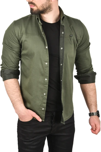 DeepSEA Slim Fit Pamuklu Kot Gömlek Kolay Ütülenebilir Çıt Çıtlı Likralı Spor Gömlek 2502504 - 7