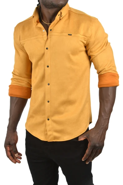 DeepSEA Likralı Çıtçıtlı Kırışmayan Süet Kumaş Slim Fit Cepsiz Mevsimlik Gömlek 2500556 - 9
