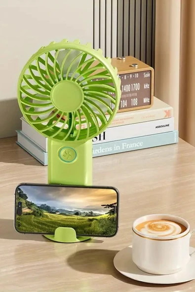 3 Hız Kademeli Şarjlı Sessiz El Vantilatörü Telefon Tutucu Özellikli El Masa Fanı - Resim 3