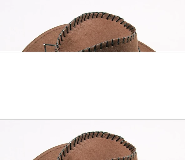 Bağcıklı Yetişkin Boy Nubuk Süet Kovboy Şapkası Koyu Kahve Renk