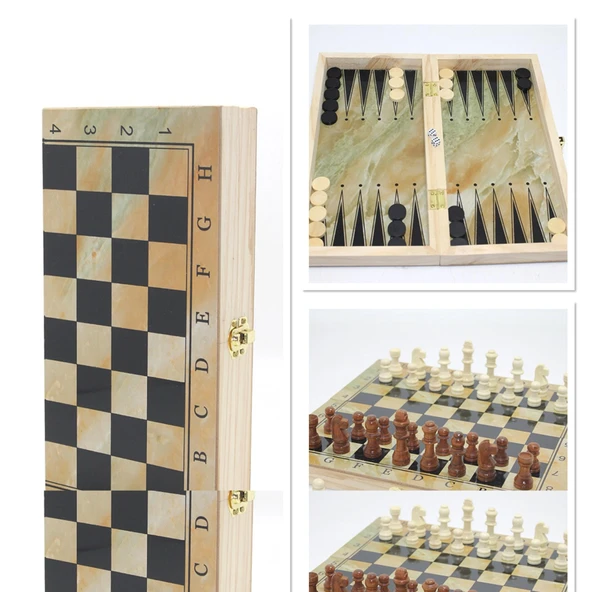 Ahşap Kutulu Satranç Ve Tavla Seti Alk4219 ürün görseli 1