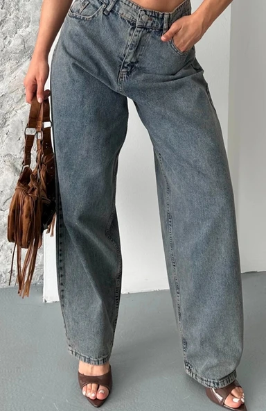 BİÇOMİ Baggy kar yıkama eskitme kahve jeans pantolon d2007 - Resim 6