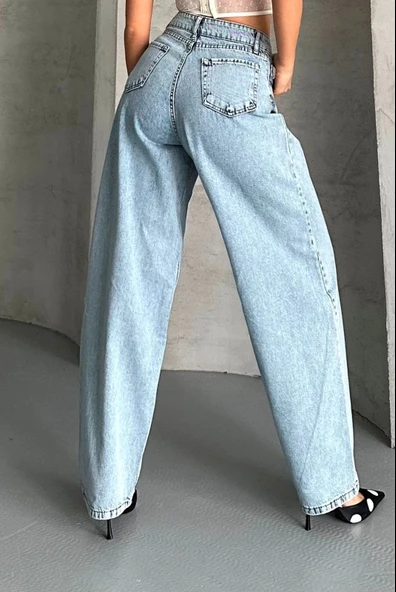 BİÇOMİ Baggy kar yıkama buz mavi jeans pantolon d2007 - Resim 3