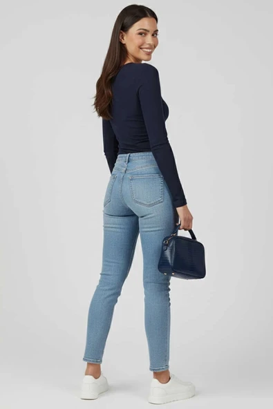 BİÇOMİ Yanı Büzgülü bluz Lacivert T4322 - Resim 3