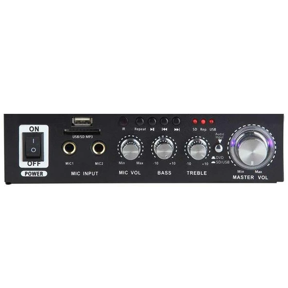 Notel Not-306 2X20W 4-8 Ohm Usb/Sd Girişli Bluetoothlu 2 Mikrofon Girişli Trafosuz Stereo Mini Anfi - Resim 2