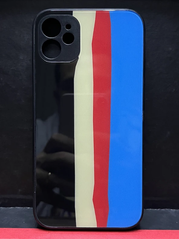 Apple İphone 11 Kılıf Rainbow Glass Kapak Siyah Mavi ürün görseli 1