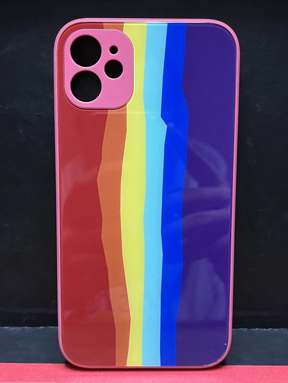 Apple İphone 11 Kılıf Rainbow Glass Kapak Kırmızı ürün görseli 1