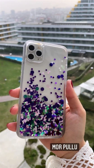 Apple İphone 11 Kılıf Water Bead Sulu Pullu Kapak Mor Pembe ürün görseli 1