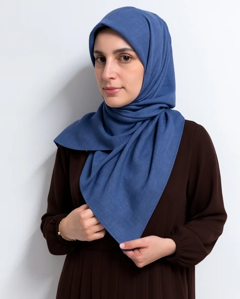 Denim Kare Eşarp– Kaymaz, Rahat ve Şık Kullanım - Resim 5