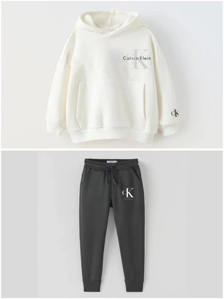 CK Çocuk Eşofman Takımı – Beyaz/Koyu Gri - 2