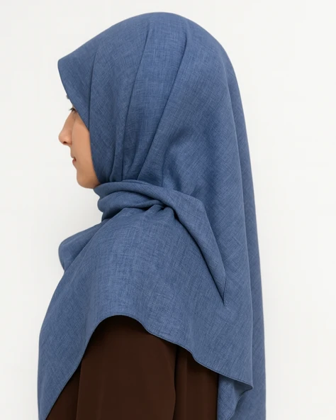 Denim Kare Eşarp– Kaymaz, Rahat ve Şık Kullanım - Resim 7