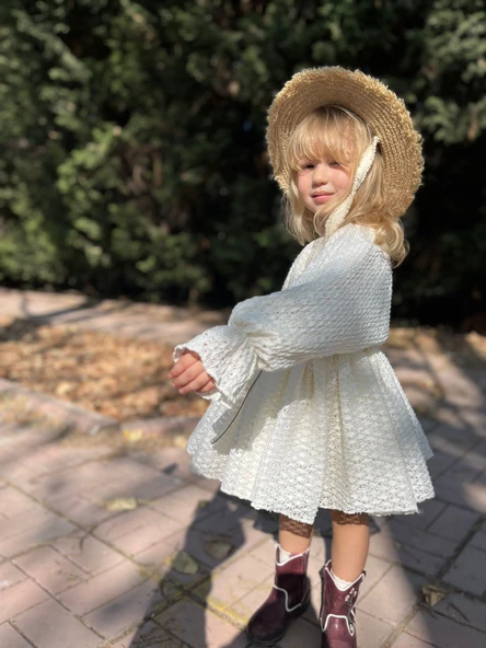 Kız Çocuk Dantel Elbise – Ekru