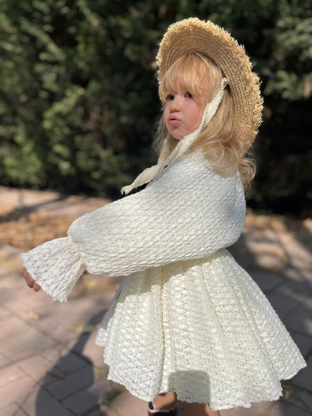 Kız Çocuk Dantel Elbise – Ekru - 4