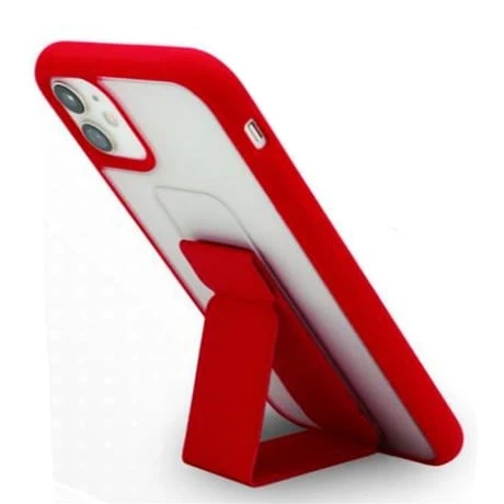 Apple İphone 11 Kılıf Luxury Clear Standlı Kapak Kırmızı - Resim 2