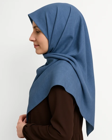 Denim Kare Eşarp– Kaymaz, Rahat ve Şık Kullanım - Resim 8