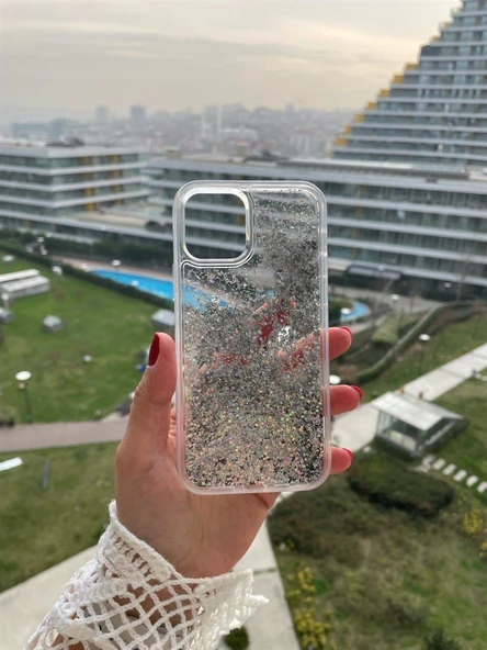 Apple İphone 11 Kılıf Water Shining Sulu Simli Kapak Gümüş ürün görseli 1