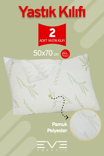2 Adet Bamboo Antibakteriyel Fermuarlı Yıkanabilir Otel Lüks Yastık Kılıfı 50x70cm - 1