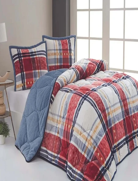 Comforter Boris Kırmızı Mavi Çift Kişilik Yorgan Seti
