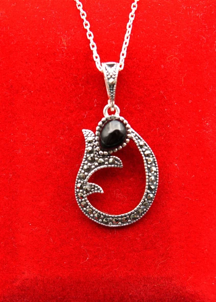 925 Ayar Kadın Oltu Taşı Kadın Kolye sk00083 ürün görseli 1