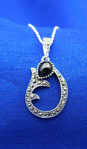 925 Ayar Kadın Oltu Taşı Kadın Kolye sk00083 - Resim 2