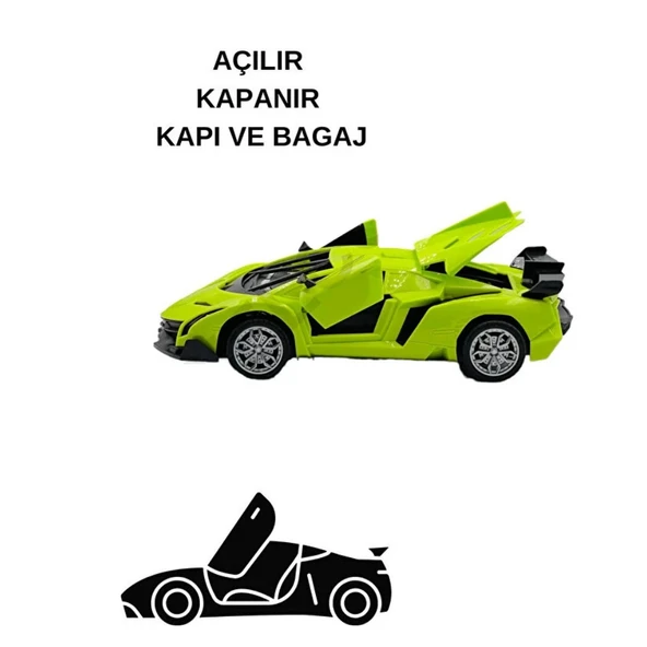 Uzaktan Kumandalı Spor Araba Kapıları Kumanda Kontrollü 1/18 - 789-104 - Yeşil - 3