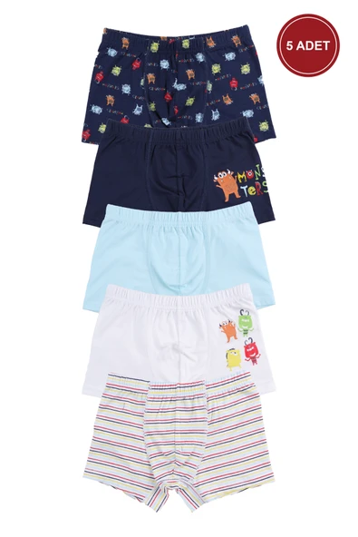 Erkek Çocuk Pamuklu 5'li Baskılı Boxer ürün görseli 1
